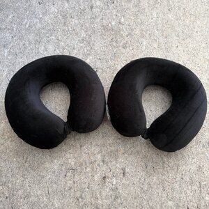 Two Sharper Image Neck Pillows Velvet Covered Memory Foam Blue